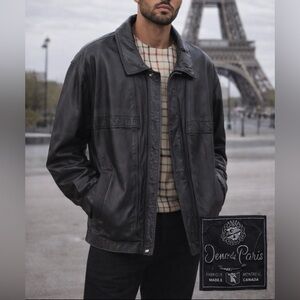 Jeno de Paris Men’s Black Leather Jacket | Luxury Plaid Lined | Made in Canada